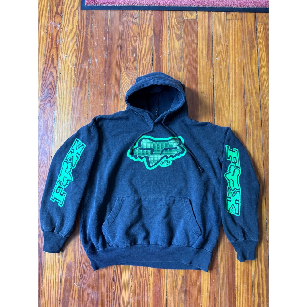 Fox Racing Ralph Lauren Apparel Hoodie Black Neon Green Motocross Sweatshirt L